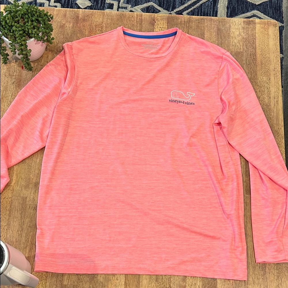Vineyard Vines Men's Coral Long Sleeve Whale Logo, Performance Tee